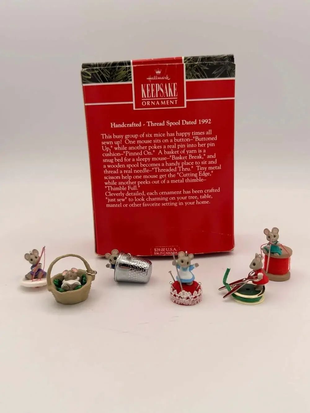 1992 Hallmark Keepsake Ornament Set of 6 - Sew, Sew Tiny Miniature Sewing Mice